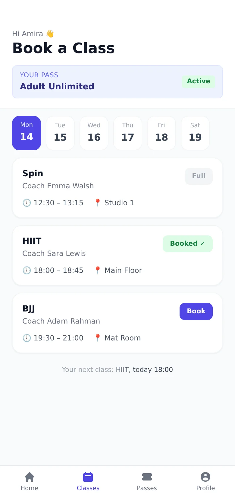 Member booking a class on their phone